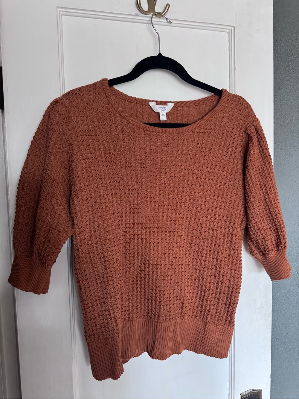 Terra & Sky Women's Rust Knit 3/4 sleeve top size 1X